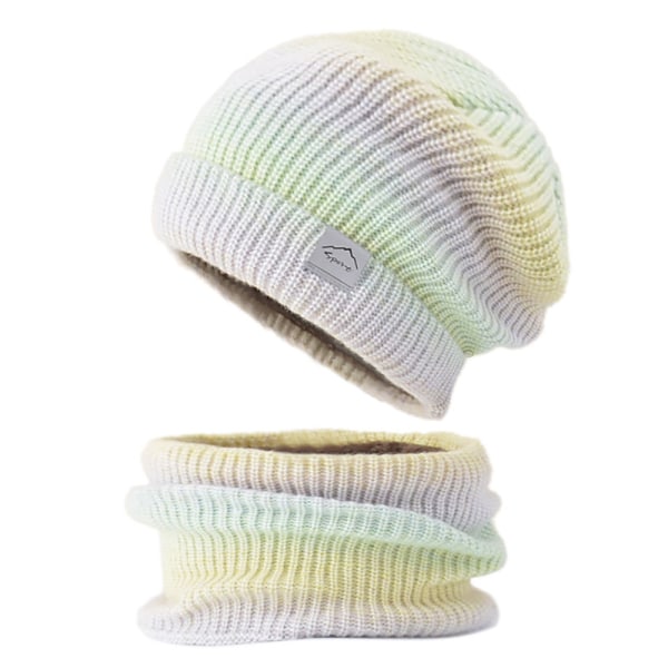 Dame Beanie Fortykket Varme Ørevarmere Kold Strikket Beanie Fortykket Varmt Uld Beanie Med Gradient Todelt Sæt Bestående Af Hat Og Halstørklæde yellow