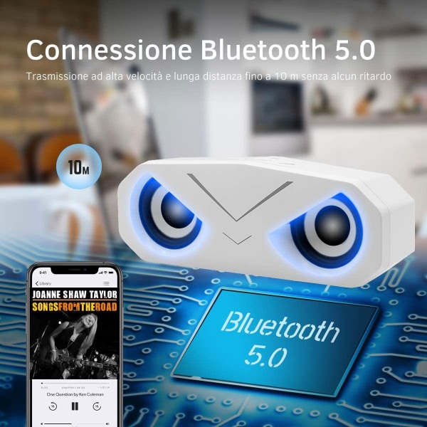 Trådlös Bluetooth 5.0-högtalare med djup bas LED-lampor vit