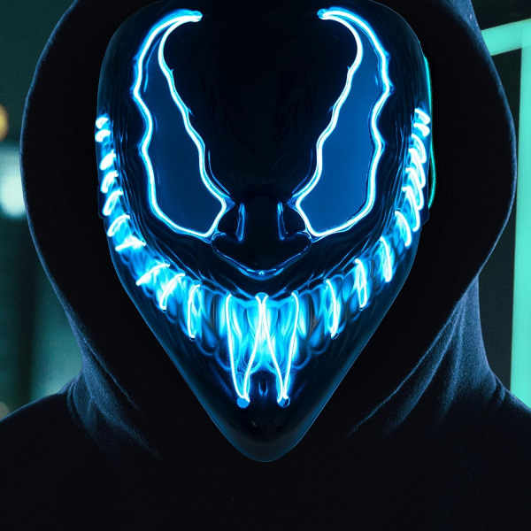 Coselena LED Halloween-masker med 3 ljusl?gen | Demon ansiktsmasker | Halloween kostym skr?mmande mask Blue