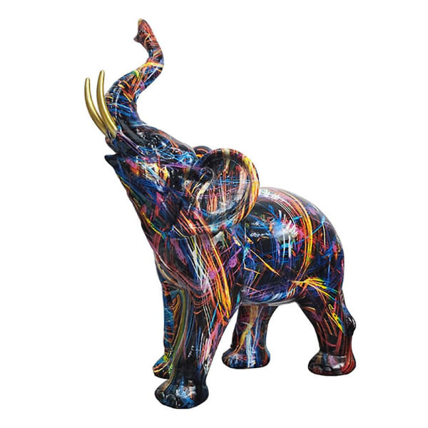 Maleri Graffiti Elefant Skulptur Resin Dyr Statue Dekor C