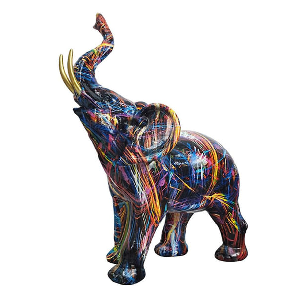 Målning Graffiti Elefant Skulptur Resin Djur Staty Dekor C
