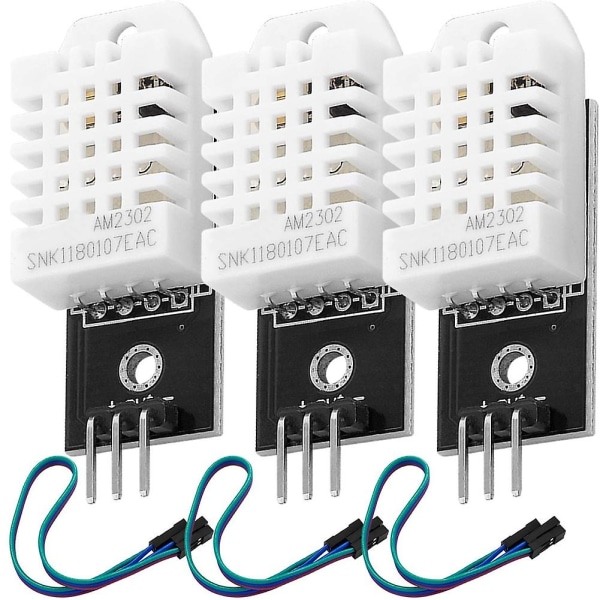 3-pak Dht22 temperatur- og fugtighedssensor med kabel Arduino