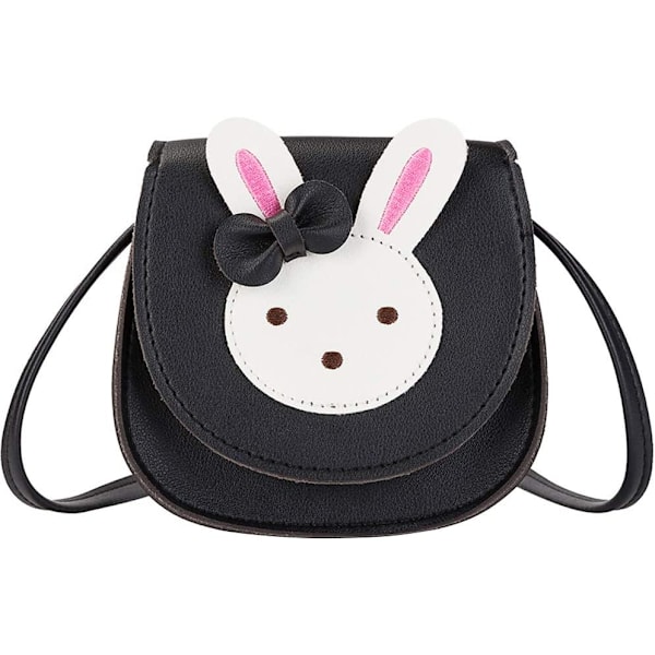 Liten jentes pung kaninøre sløyfe crossbody veske PU (svart)