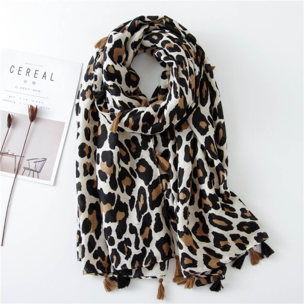 Mode leopardmönstrad halsduk lang sektion med silkesjal i bomuld for kvinder 1 multifunktionstørklæde 180*90 cm