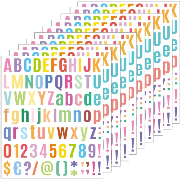 10 ark brevklistermärken Alfabetklistermärken, alfabetsnummerklistermärken Färgglada brev- och siffrorklistermärken handskrivna bokstäver