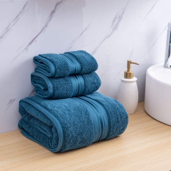 Lyxiga badhanddukar set 3-pack, handduksset 100% bomull-Indigo