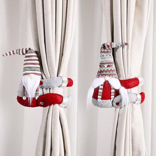 Julegardinspænder sæt tiebacks med spænde til gardiner med julemand uden juleansigt boligdekoration af non-woven til julevindue