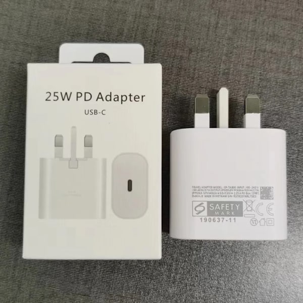 Vit 25W PD reseadapter usb-c med kabel för Samsung supersnabb laddning upp till 25W 3-stifts med USB C ingång väggladdare EU plug adapter white General
