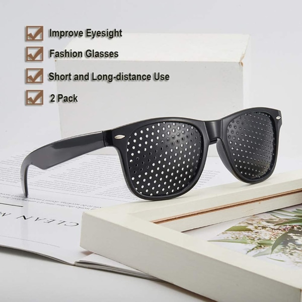 Pinhole-briller, sorte synsforbedring nålehulsbriller, 2 stk