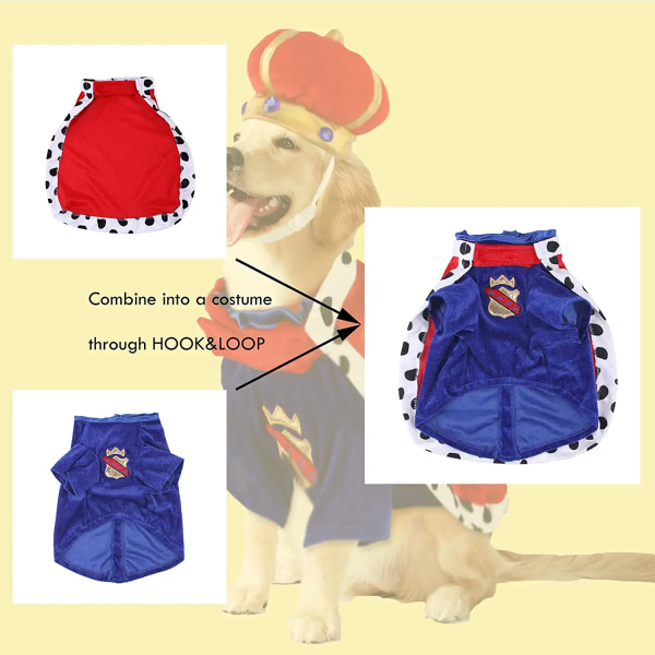 Halloween Dog King Cape kostume med krone efterårs vinterkostume