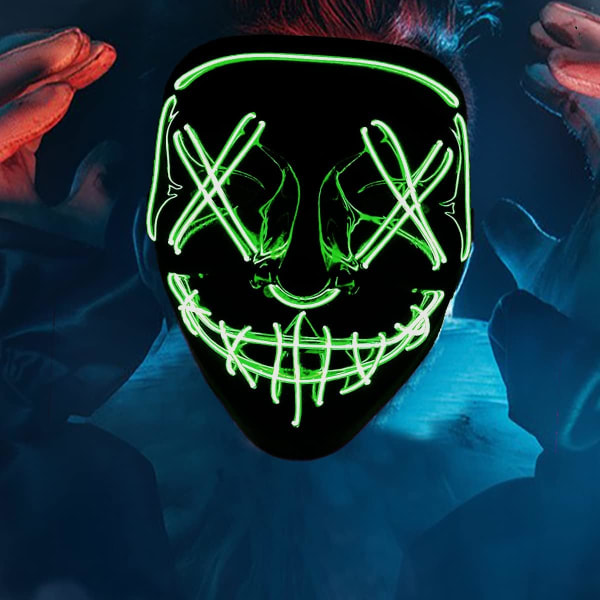 Halloweenmasker, LED Purge Mask, LISGO Light Up Mask, Skr?mmande masker med 3 lysl?gen masker Green
