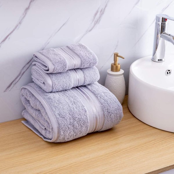 Luksuriøst badehåndklærsett 3-pakning, håndklesett 100% bomullsgrå