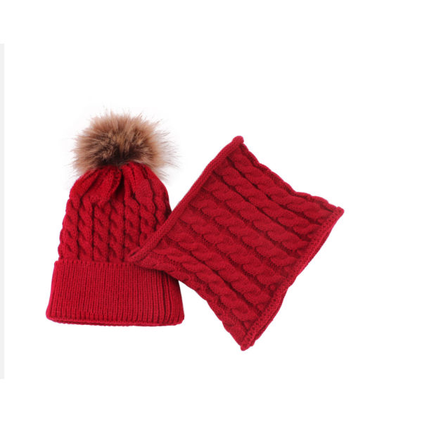 Children's Knitted Feather Hat Warm Stretch (Red)