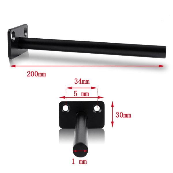 Näkymätön kelluva hyllynkannatin, näkymätön metallihylly, piilotetut hyllynkannattimet, Heavy Duty piilotetut hyllynkannattimet, musta 20 cm, 2 reikää, 2 kpl 2pcs