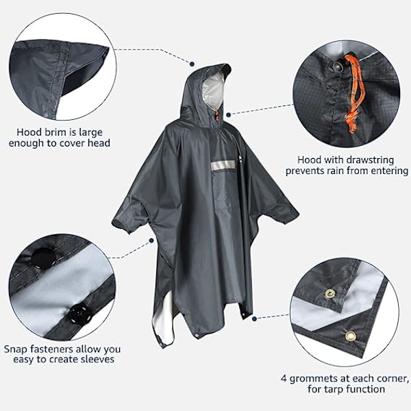Vattentät Regnponcho med Ärmar och Fickor Lättvikt