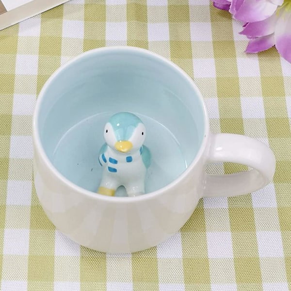 3D pingvin kaffemugg, 350 ml, djurdesign, handgjord, födelsedagspresent