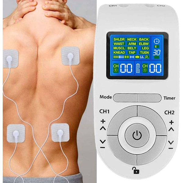 TENS-maskin med to kanaler for smertelindring, [12 moduser, 40 intensiteter]