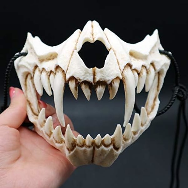 Nincee japanilainen Halloween-naamio, Tiger Cosplay -naamio - Resin Half Face White Skull Skr?mmande maski Tiger