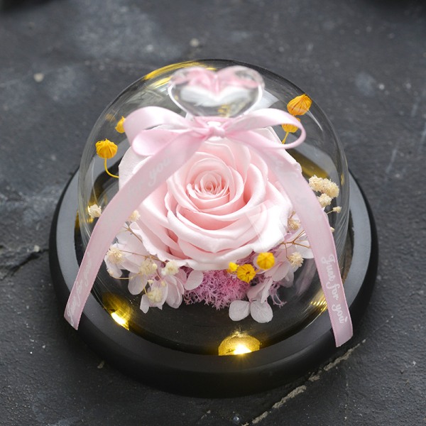 Everrose Immortal Flower, Presentförpackning Ros Glas med LED-ljus-rosa