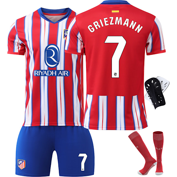 2024-2025 Atletico Madrid hjemmebane fodbolduniform nr. 7 Griezmann trøjesæt sokker og beskyttelsesudstyr til mænd{HONGDE} NO.7  socks + protective gear #XS