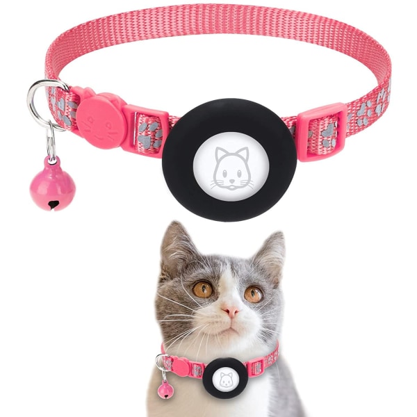 justerbar AirTag Cat Collars Reflekterende Air Tag Med Klokke rose Red