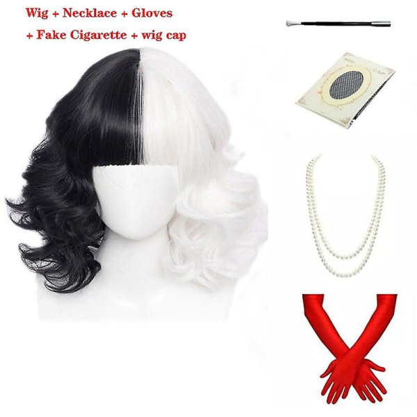 Cruella de vil short cruly half black and half white cosplay wig