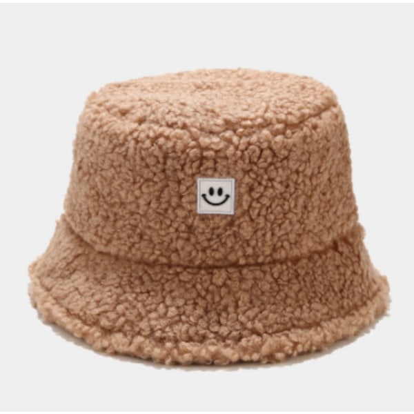 Vinter Plysch Bucket Hats Vintage Smile Cloche Hattar Varm, khaki