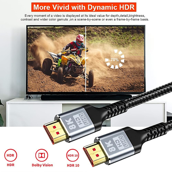 8K HDMI-kompatibel kabel HDMI 2.1 8K@60Hz Ultra Digital HD UHD Högkvalitativ flätad för laptop PS4 PS5 TV-projektorer skärm