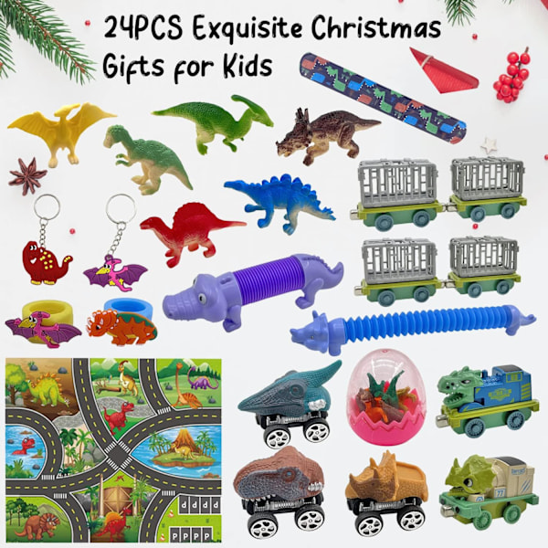 Dinosaur Adventskalender for Barn 2024, 24 Dagers Nedtelling Dino Kalender Leke, Adventskalender, Julegave