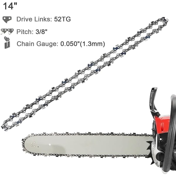 Moottorisahan ketju 52 lenkkiä, 3/8\" LP jako, 050\" (1,3 mm) paksuus, matala potku, 4 moottorisahan ketjun sarja 52 ohjainta 14\" (35 cm) ohjainkiskoille