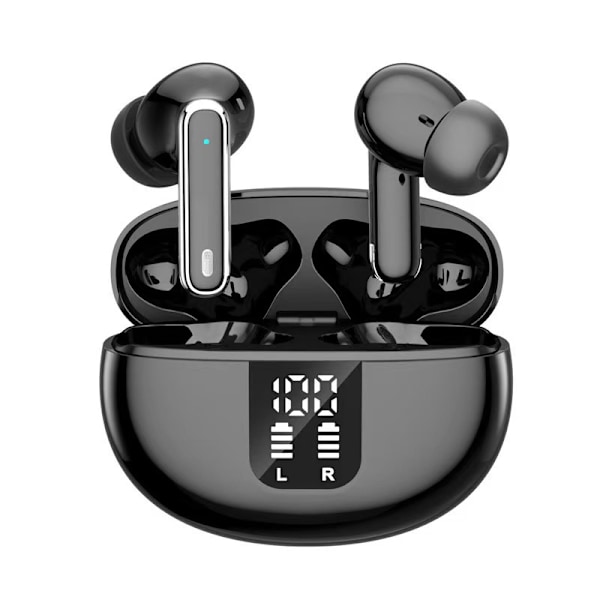 HONGDE Trådlösa Hörlurar Bluetooth, Lång Speltid, LED Strömdisplay, IP7 In-Ear Hörlurar med Mikrofon för iPhone Android black