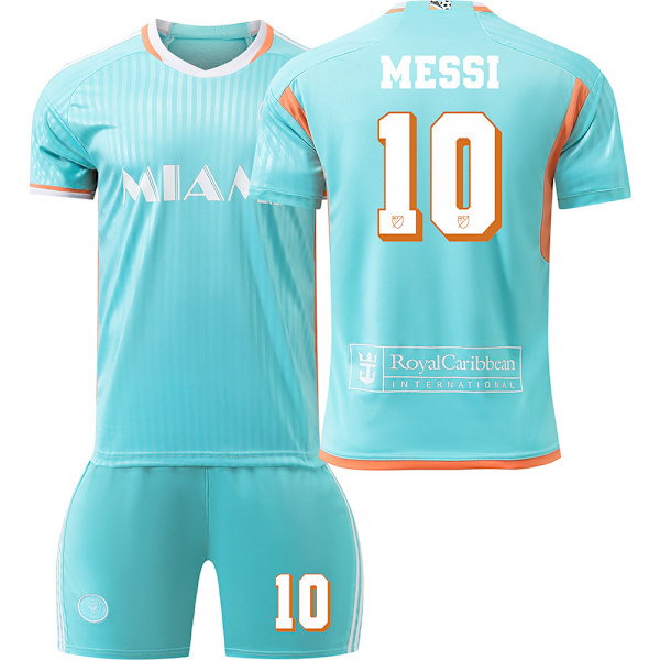 2024-2025 Miami 2:a Bortaställ Grön Fotbollströja Nr 10 Messi Major League Barn Vuxen Träningsdräkt Set{HONGDE} No. 10 socks + protective gear #twenty two
