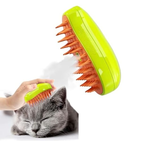 3-i-1 självrengörande kattborste - ångande massageborste för katter, -borttagare för husdjurshår, multifunktionell hårkam för att ta bort -SENL green