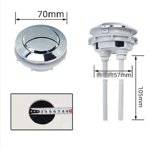 2-pack dubbel tryckknapp för toalett, dubbel spolning toalett tryckknapp, (57mm svart)