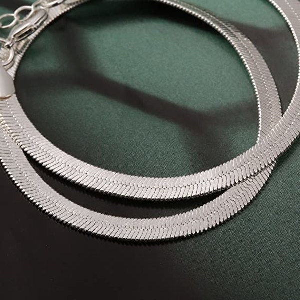 14K Halsband 5MM Flat Snake Chain Herringbone Halsband-silver