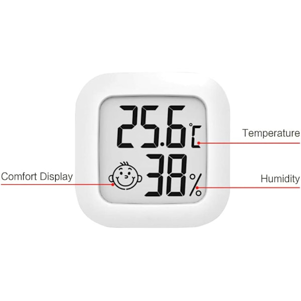 4,5 cm hvit termometer hygrometer, digital LCD-skjerm bærbar