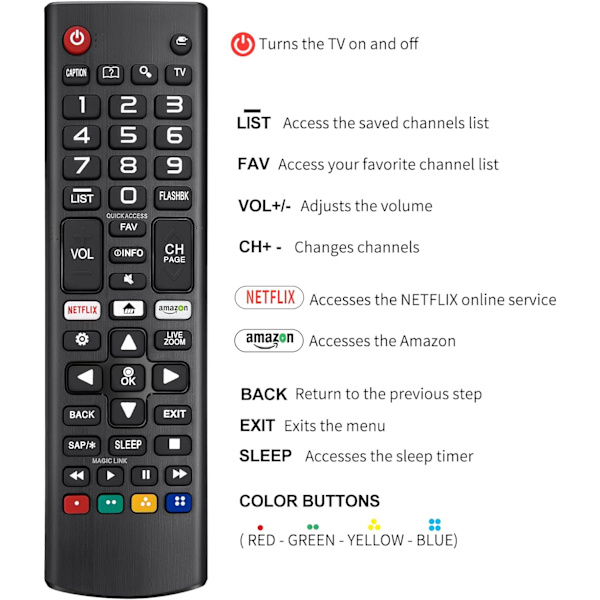 Universell fjernkontroll for LG Smart TV, LCD, LED, 3D, HDTV, AKB75095308, AKB75095307, AKB73715601, kompatibel med alle LG-fjernkontroller