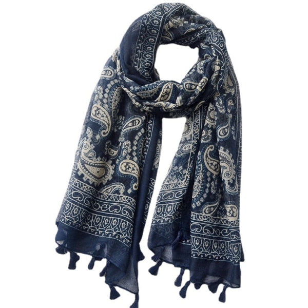 Damtørklæde med abstrakt oversize og kort fransar blått tyg 1 dekorativt sidentørklæde lang airconditionsjal 180 x 90 cm