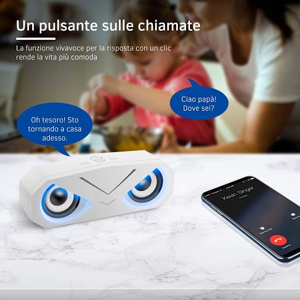 Trådløs Bluetooth 5.0 højttaler med dyb bas LED-lys hvid