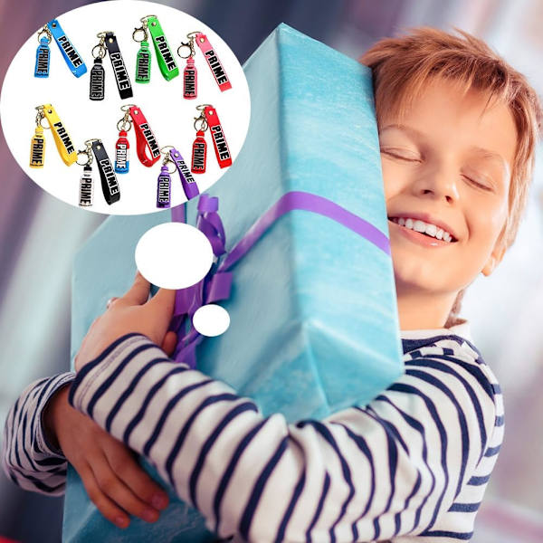 9 stk Prime drikkeflaske-stil metall, Prime drikkeflaske nøkkelring, 3D gummiring, Prime drikkeflaske nøkkelring nøkkelring