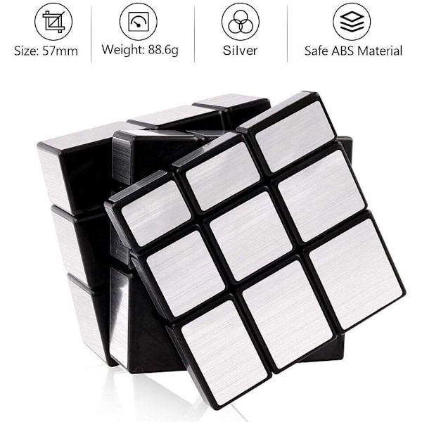 Magic Cube 2x2x2 3x3x3 Puzzle Cube Mirror Block Pack Irregulær Speedcube Ujevn 3D Puzzle Cube Leker Sølv (2-Pakning)