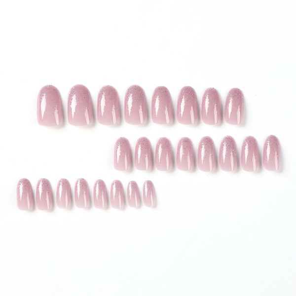 Paket med 24 Bling Almond Fake Nails Short Pink