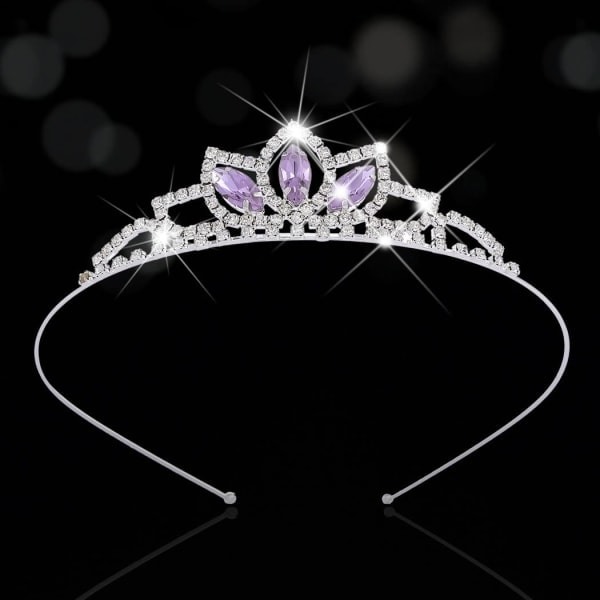CQBB Prinsesse Sølv Tiara og Krone Rosa Krystall Tiaraer Jenter Pageant Kroner Rhinestone Bursdag Hodeplagg for Barn (Lilla)