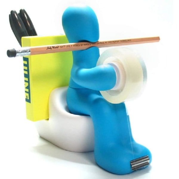 Tape Dispenser Pen Holder Novelty Toilet Shape Clip blue