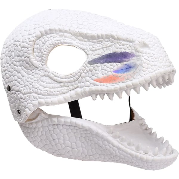 BästaAlice Dino Mask Rörlig Käke, Dinosaurie Mask Huvudbonader, Jurassic Rörlig Dinosaurie Huvud Leksaker Velociraptor Mask Halloween White 23 x 15 x 13 cm/9 x 5 x 6 inch