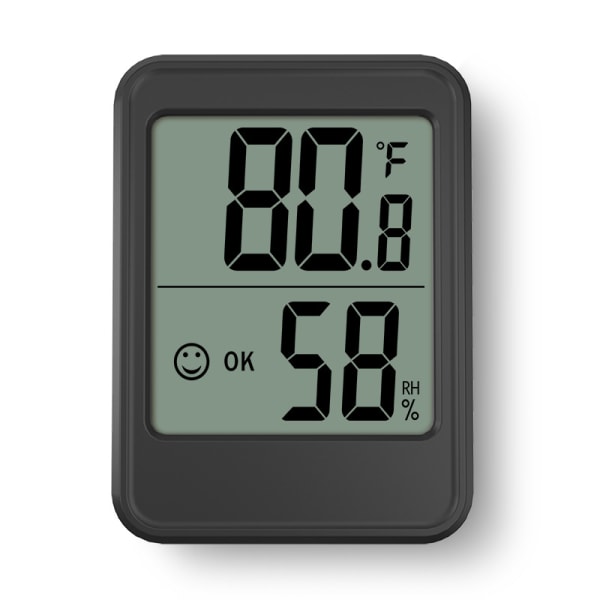 Innendørs temperatur- og fuktighetsmåler, digitalt display - Sort