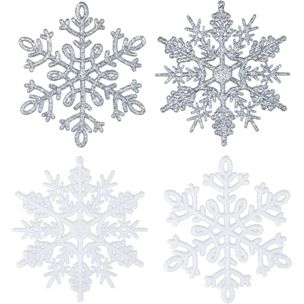 36 st glitter snöflinga vinter snöflinga ornament jul hängande dekorasjoner med sølvrep