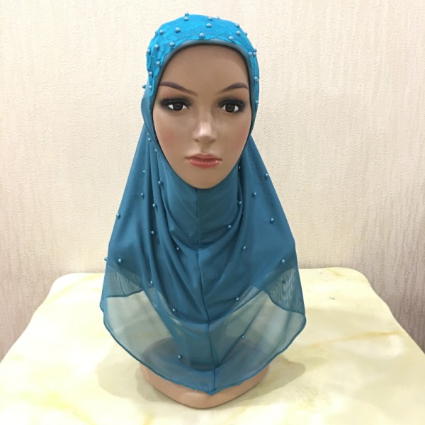 Chiffon Muslim Hijab Hijab Dubbel Mesh Pärlbroderad Hijab-snö