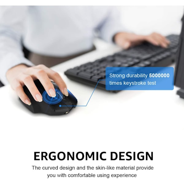 Trådløs mus, genopladelig 2.4G trådløs ergonomisk mus-sort