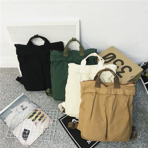Lærred skole bærbar rygsæk, notebook taske, Khaki